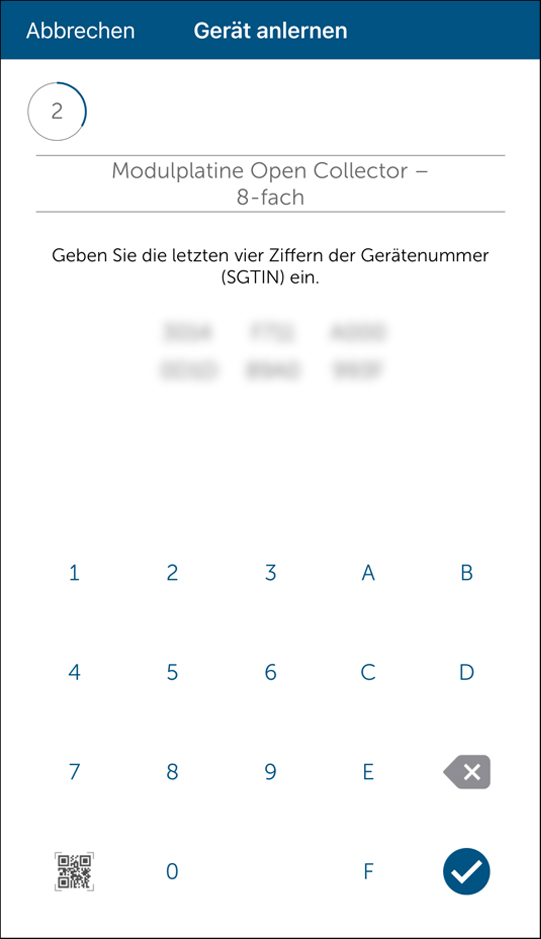 Bild 7: Geben Sie die letzten vier Stellen der Seriennummer ein oder scannen Sie den mitgelieferten QR-Code.