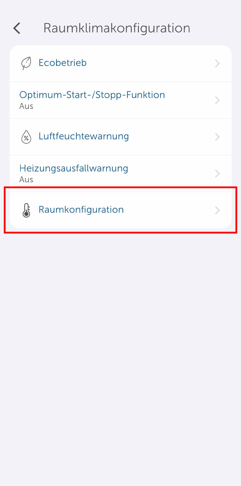 Bild 15: Wählen Sie nun den Punkt „Raumkonfiguration“ aus.